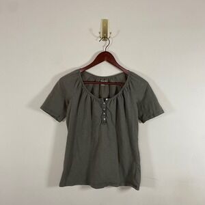 Eddie Bauer Scoop Neck Henley T-Shirt Olive Green Women's Small Y2K Bella Core